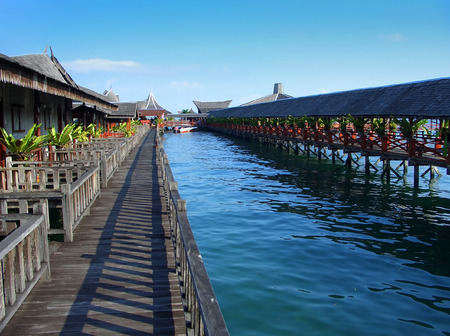 Hotel made from pile houses in Semporna, Malaysiaの写真素材