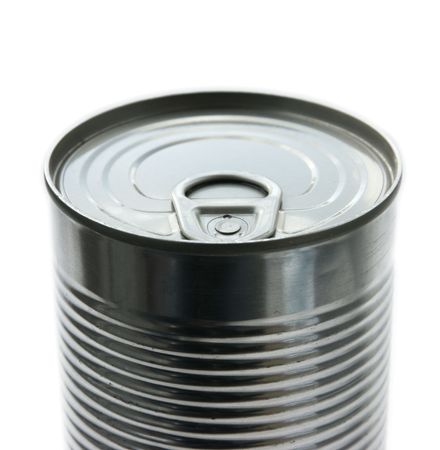 Tin can top isolated on white background, focus on opening ringの写真素材