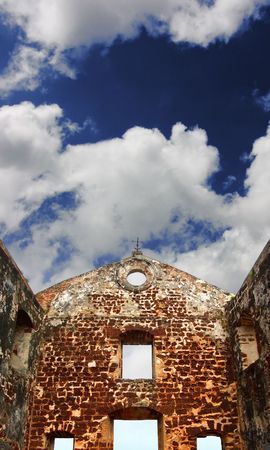 St.Paul's church ruins under blue sky in Melaka, Malaysiaの写真素材