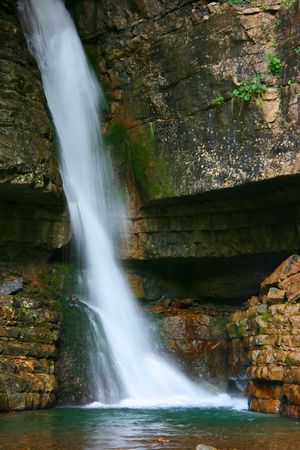 Waterfall near Forra del Vinadia, Friuli, Italyの写真素材