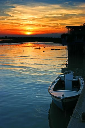 Dramatic sunset on Tagliamento river, Friuli, Italyの写真素材