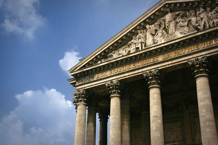 Detail of Pantheon pediment in Parisの写真素材