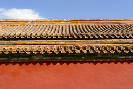 A detail of the typical chinese roof in the Forbidden City, Beijing, China の写真素材