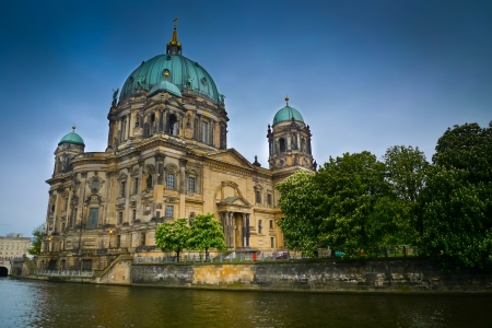 Berlin Cathedral (Berliner Dom) on Spree river at sunser, Germany, Europeの写真素材