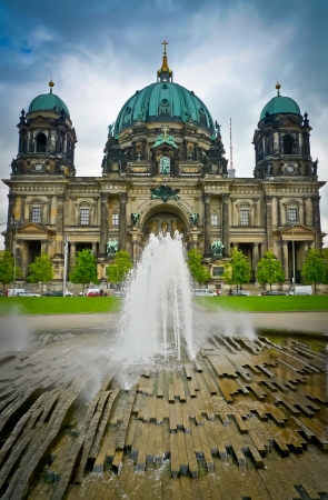Berlin Cathedral (Berliner Dom) and front fountain, Germany, Europeの写真素材