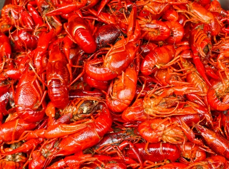 Many red lobster for sale in a market in Shanghaiの写真素材