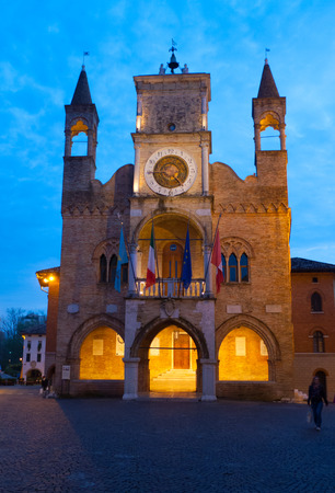 Evening view of Pordenone city hall, Friuli Venezia Giulia, Italyのeditorial素材