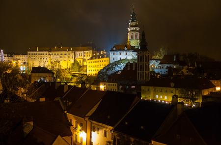 Night view of Cesky Krumlov Castle, Czech Republicのeditorial素材
