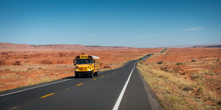 School bus on highway 89, Gray Mountain, Arizona, USAの写真素材