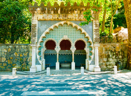 Frontal view of Moorish Fountain in Sintra, Portugalの写真素材