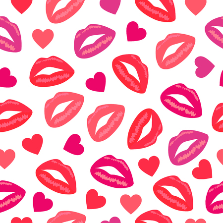 Primitive seamless retro pattern with different lips and heartsのイラスト素材