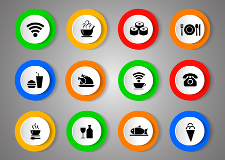 Vector set of icons with food and restaurant servicesのイラスト素材