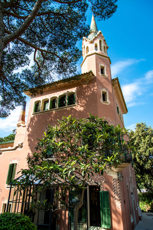 View of the house - the museum of Antoni Gaudi in Park Guell, Barcelona - - May 16, 2018.