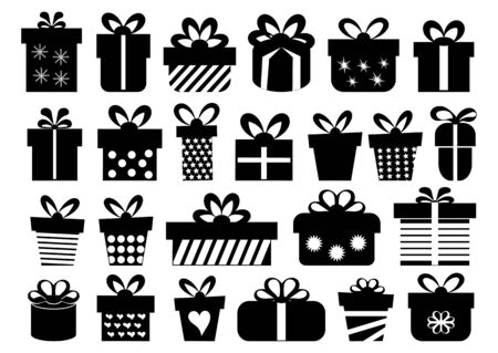Vector illustrations of gifts silhouette setのイラスト素材