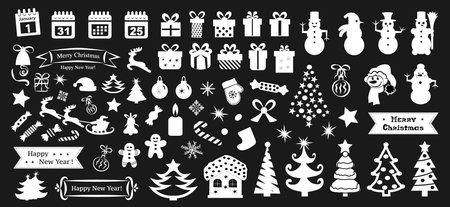 Christmas and Winter icons collection - vector silhouetteのイラスト素材