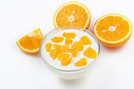 healthy food from yogurt and orangeの写真素材