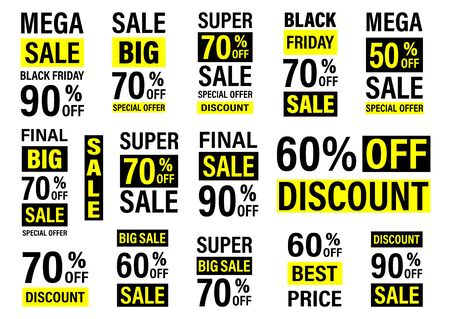  Big sale collection for banners, labels, posters. Black Friday sale. Vector illustration.のイラスト素材