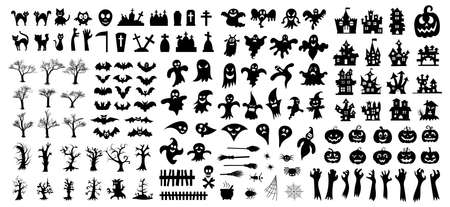 Set of silhouettes of Halloween on a white background. Vector illustrationのイラスト素材