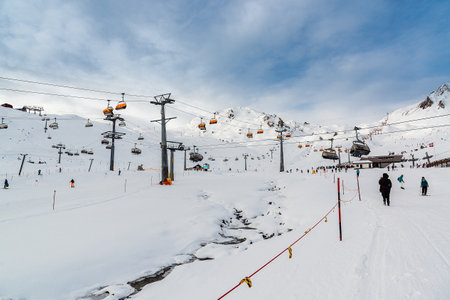 View of the Alpine mountains in the morning in the ski resort of Ischgl, Austria.のeditorial素材