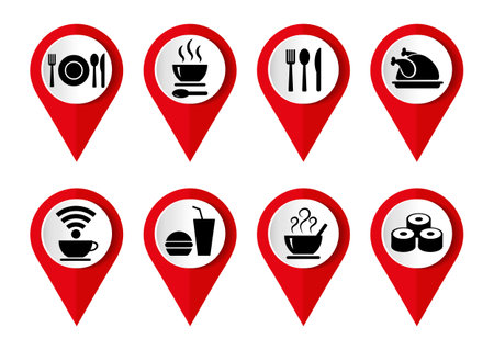 Food vector icon set, flat design pointers, infographic template.のイラスト素材