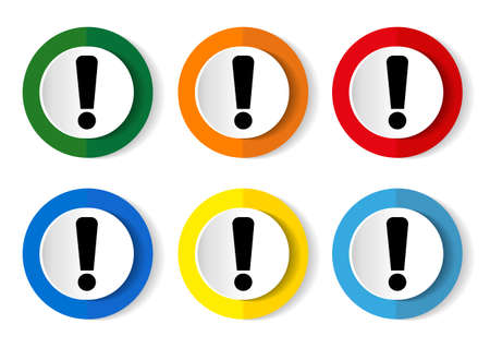 Exclamation sign icon set, flat design web buttons isolated on white background, vector illustrationのイラスト素材