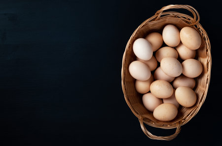 Egg basket on black background. Copy Space for text.