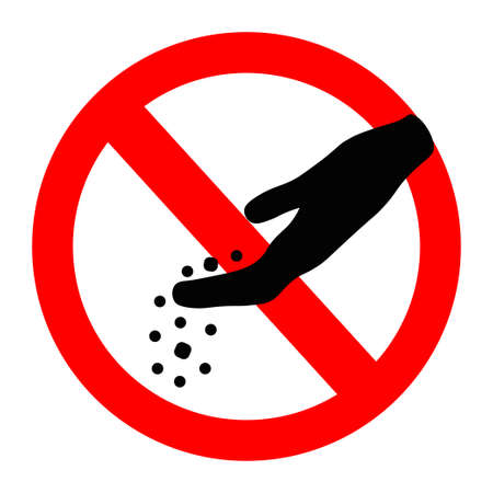 Icon prohibition feeding ban mark on white background. Symbol of danger, warning, stop, rules, food. Vector illustration.のイラスト素材