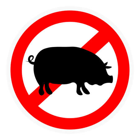 No pigs or pork sign. Pork prohibition sign isolated on white background. Vector illustrationのイラスト素材