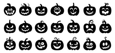Halloween pumpkin silhouette set vector illustration.のイラスト素材
