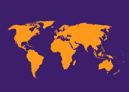 Orange vector world map on a lilac background.のイラスト素材