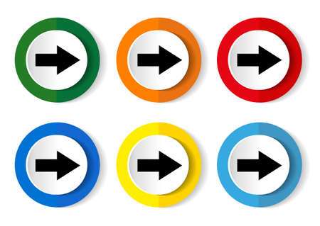 Right arrow icon set, next flat design vector illustration in 6 colors options for webdesign and mobile applications.のイラスト素材
