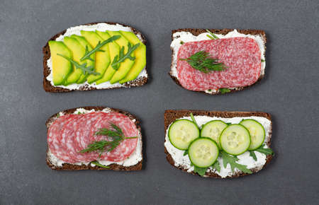 Healthy sandwiches with white cottage cheeseの写真素材