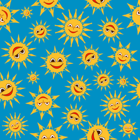 Seamless summer pattern with sun. Illustration for cards, posters, banners, textiles and other designs.のイラスト素材