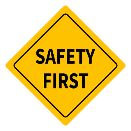 Yellow safety first sign. Style sign isolated on white background. vector illustration.のイラスト素材