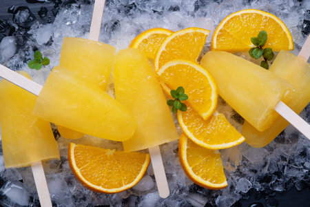 Fruit orange ice lolly and slices of orange