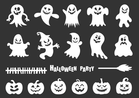 Halloween pumpkin and ghost silhouette set vector illustration.のイラスト素材
