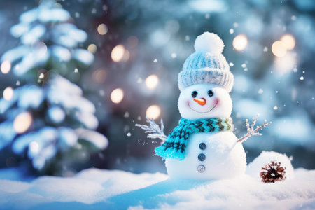 Snowman and Snowing Background.の素材