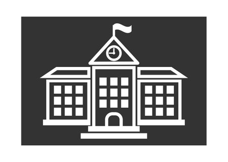 School building with clock and flag flat icon for apps and websitesのイラスト素材