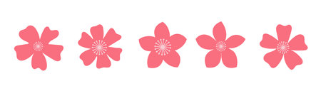 Cherry Blossom Flower Icon Set. Vector Illustration.のイラスト素材