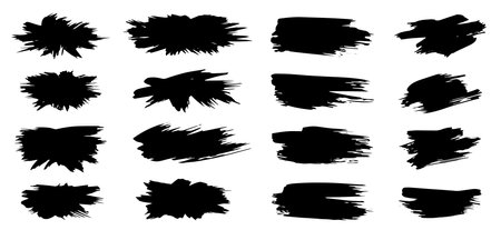 Set of black paint, ink brush strokes, brushes, lines. Dirty artistic design elements, boxes, frames for text. Vector illustrationのイラスト素材