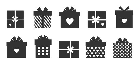 Black silhouettes of gift boxes on a white background. Vector illustrationのイラスト素材