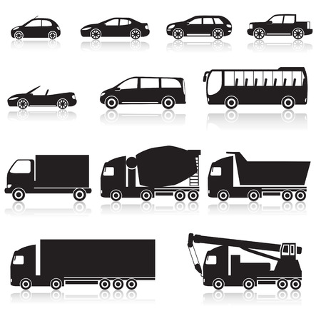 icon car: cabriolet, hopper, bus, minivan.のイラスト素材