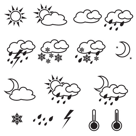 Weather Icons with White ,  sun, cloud, snow, rainのイラスト素材