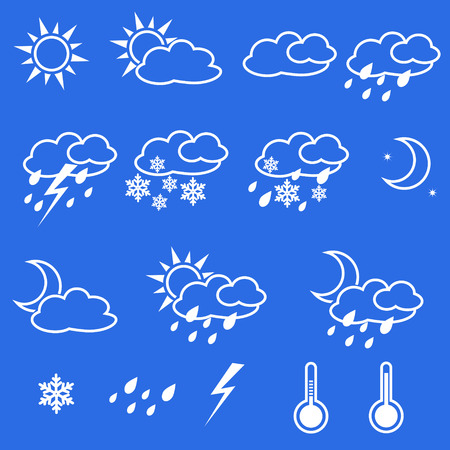 Weather Icons with Blue Background, snow, rain, sunのイラスト素材
