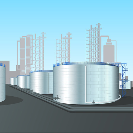 refinery tank farm with pipelines, installations and shadowsのイラスト素材