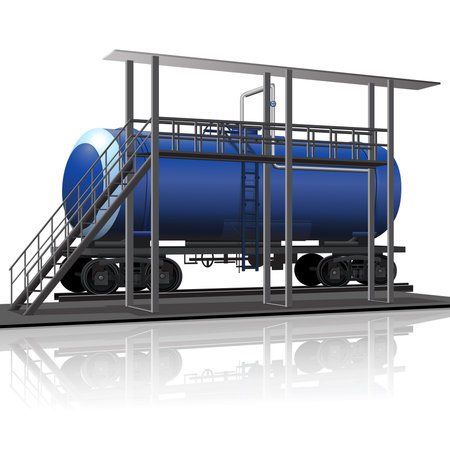railway tank at the rack to load petroleum products with reflectionのイラスト素材