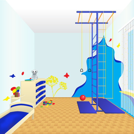 children's room with furniture, sports complex and of toysのイラスト素材