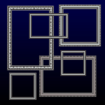 photo frames and pictures silver on a dark blue backgroundのイラスト素材