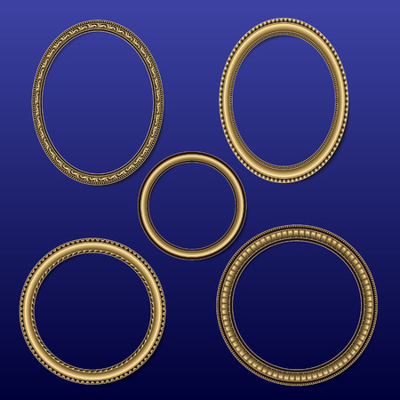frame round shape for photos and pictures of golden color on a dark blue background のイラスト素材