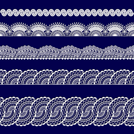 set of white lace ribbons on a blue background with shadowsのイラスト素材